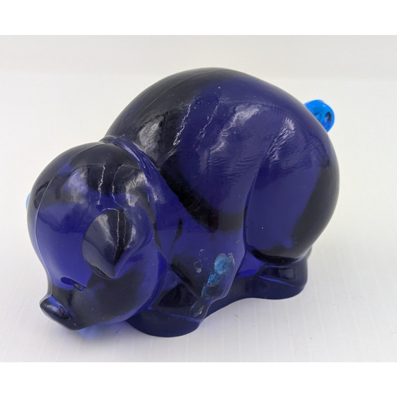 Heisey by Imperial Glass Cobalt Blue Pig Sow Figurine - CHIPPED - Picture 3 of 10